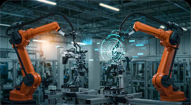 Robotic arms working on an automated production line